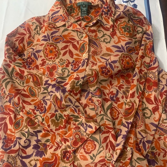 Ralph Lauren Tops - Ralph Lauren Vibrant Floral Blouse - Red, Orange, Purple